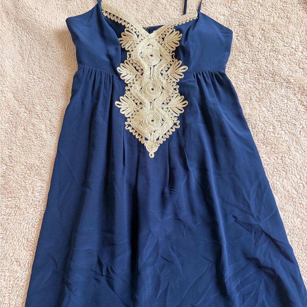 Lilly Pulitzer Blue Dress with Cream Lace Detail